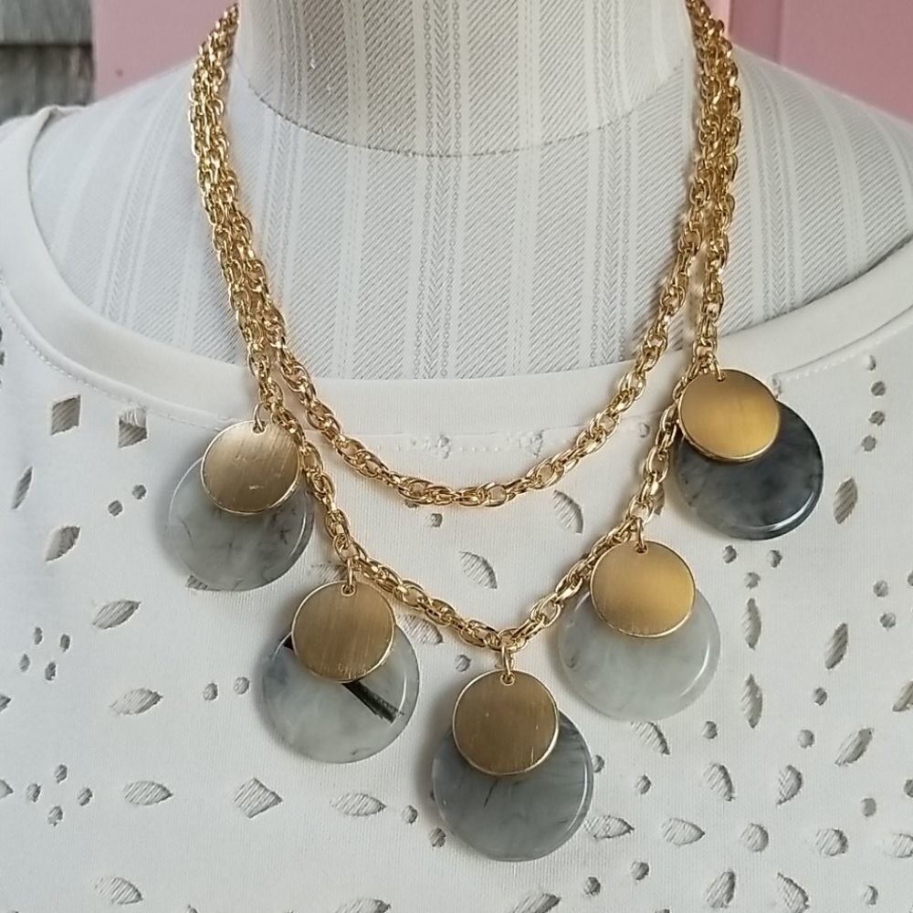 2 strand grey & gold disc necklace